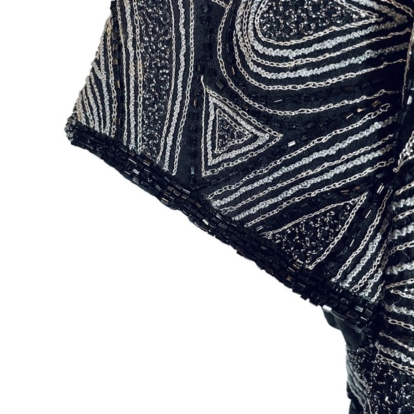 PAPELL Boutique Evening Formal Beaded Blouse Black Silver Cocktail Party - Picture 6 of 11